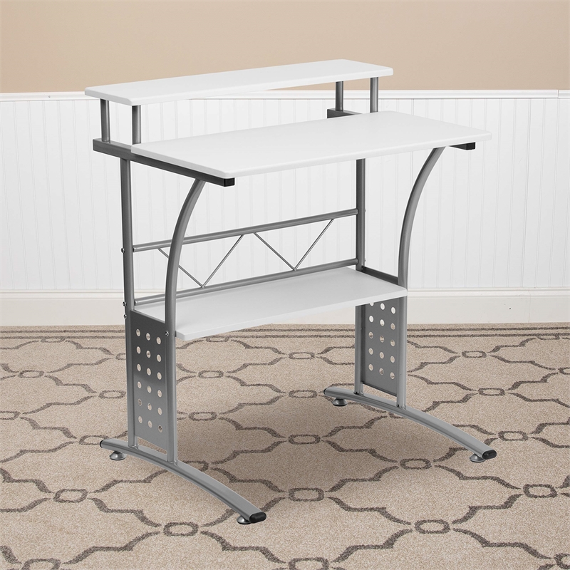 Maklaine Wood Modern / Contemporary Computer Desk In White Finish