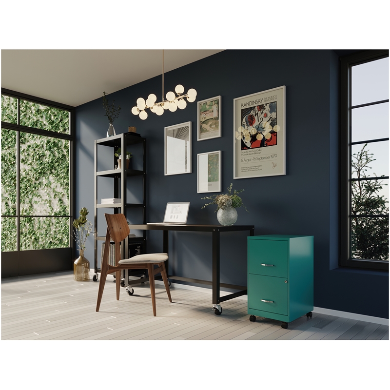 Maklaine 18in 2 Drawer Metal Mobile Smart Vertical Filing Cabinet in Turquoise