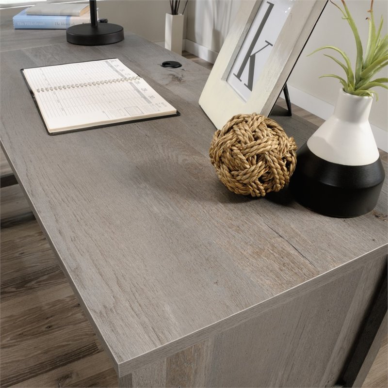 Maklaine Engineered Wood L-Shaped Computer Desk in Mystic Oak