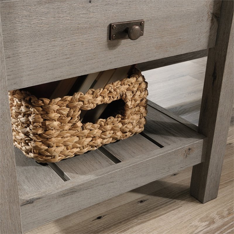 Maklaine Engineered Wood L-Shaped Computer Desk in Mystic Oak