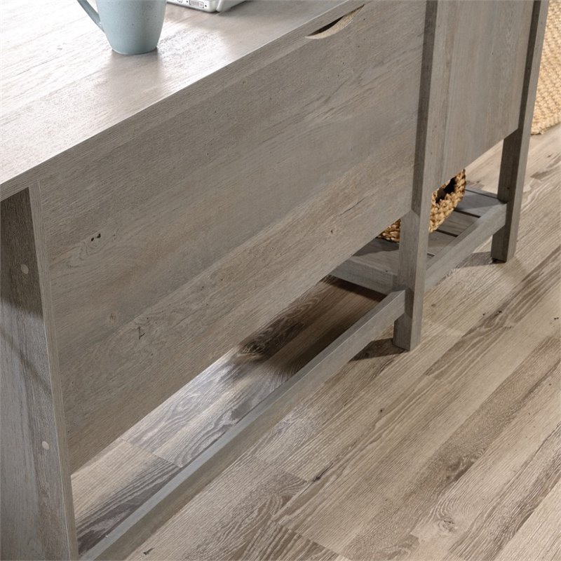 Maklaine Engineered Wood L-Shaped Computer Desk in Mystic Oak