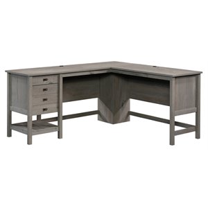 Maklaine Engineered Wood L-Shaped Computer Desk in Mystic Oak