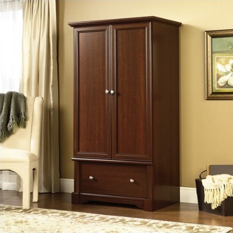 Maklaine Traditional Engineered Wood Wardrobe Armoire in Select Cherry