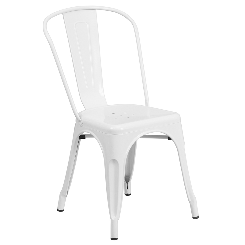 Maklaine Industrial Metal Stackable Dining Side Chair in White