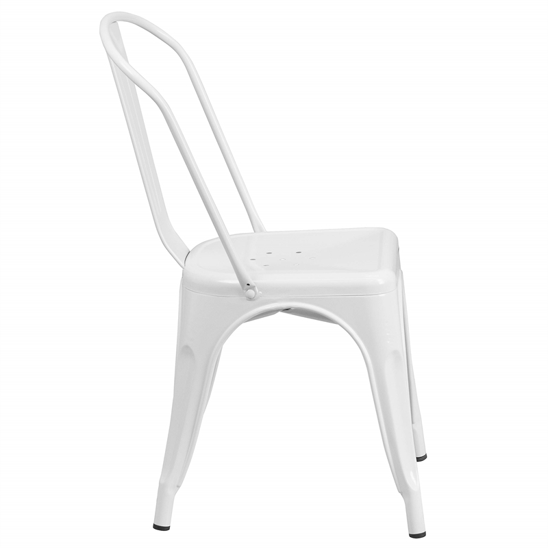Maklaine Industrial Metal Stackable Dining Side Chair in White