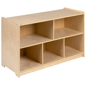 Maklaine 5 Cubby 24&quot x 36&quot Wooden School Classroom Bookcase in Natural