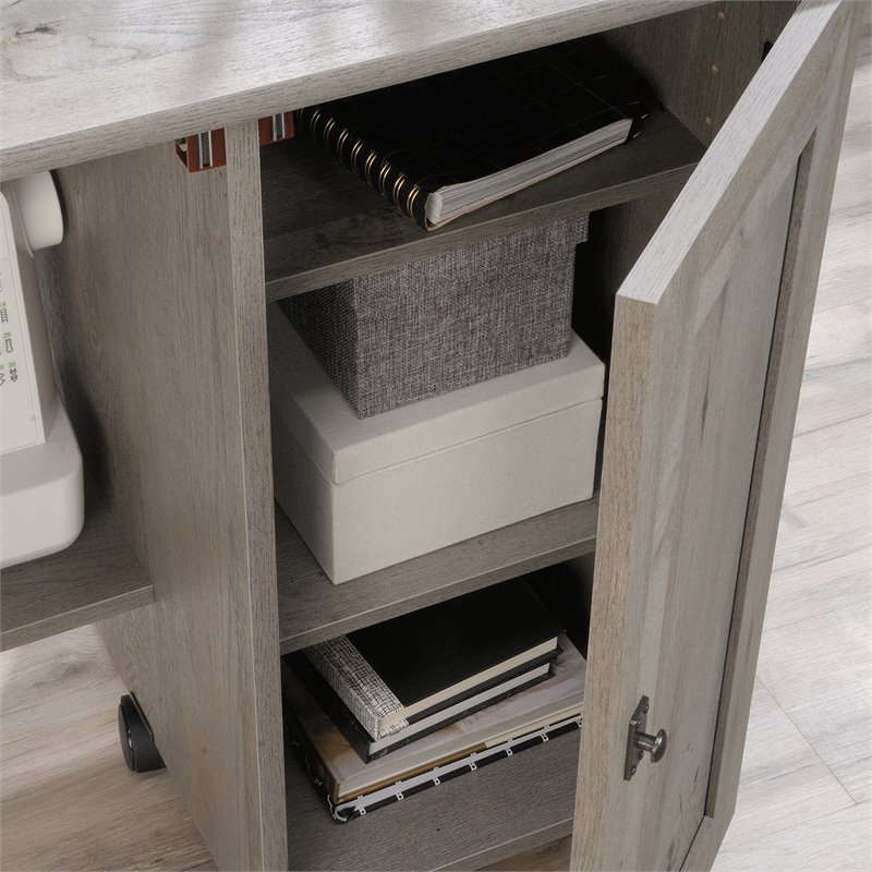 Maklaine Engineered Wood Sewing Craft Cart in Mystic Oak Finish