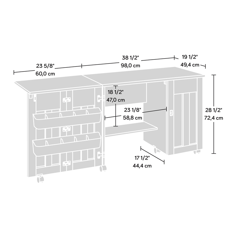 Maklaine Engineered Wood Sewing Craft Cart in Mystic Oak Finish