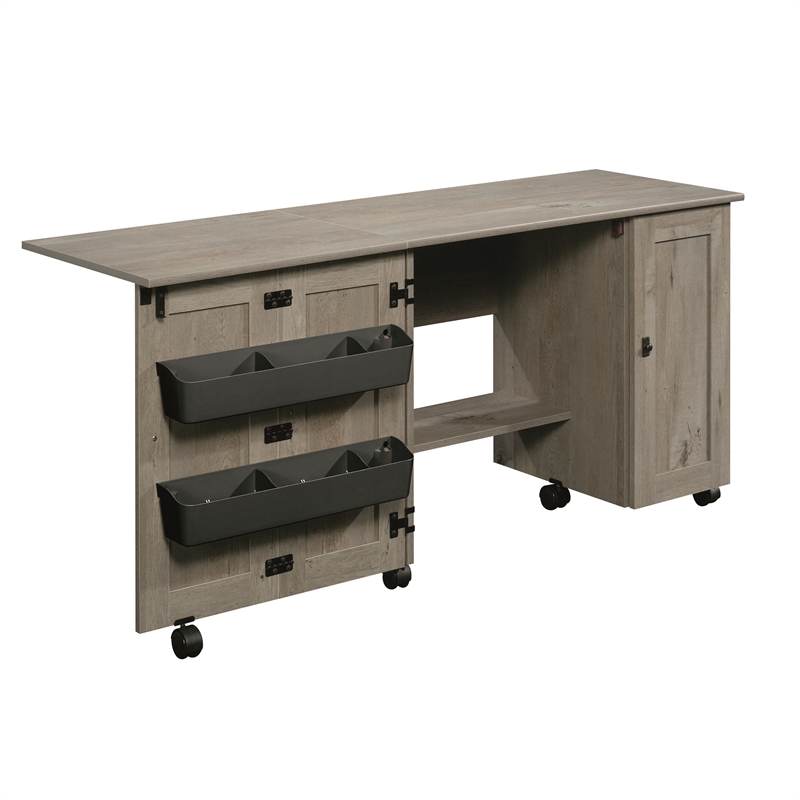 Maklaine Engineered Wood Sewing Craft Cart in Mystic Oak Finish