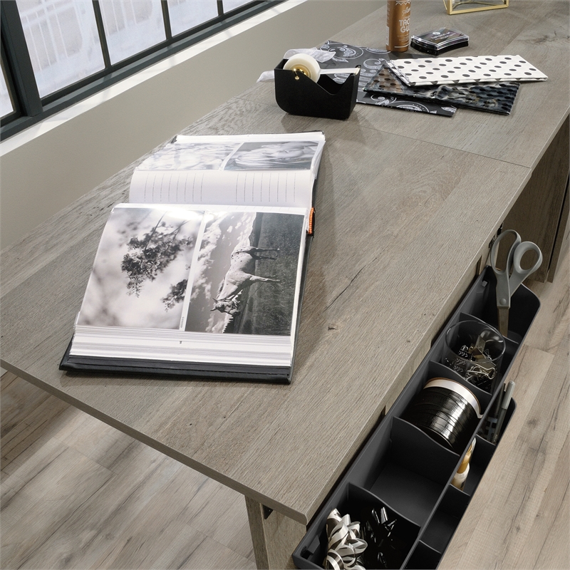 Maklaine Engineered Wood Sewing Craft Cart in Mystic Oak Finish