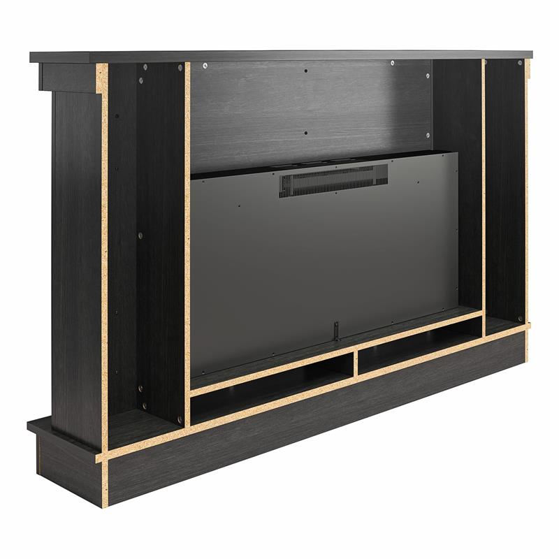 Maklaine Wide Mantel with Linear Electric Fireplace in Black Oak
