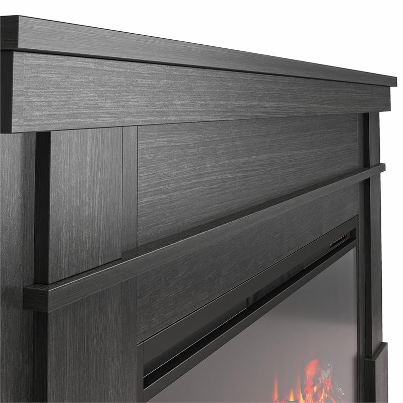 Maklaine Wide Mantel with Linear Electric Fireplace in Black Oak