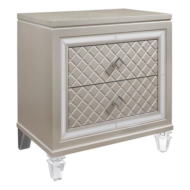 Maklaine Beige 2-Drawer Nightstand with Tapered Acrylic Legs