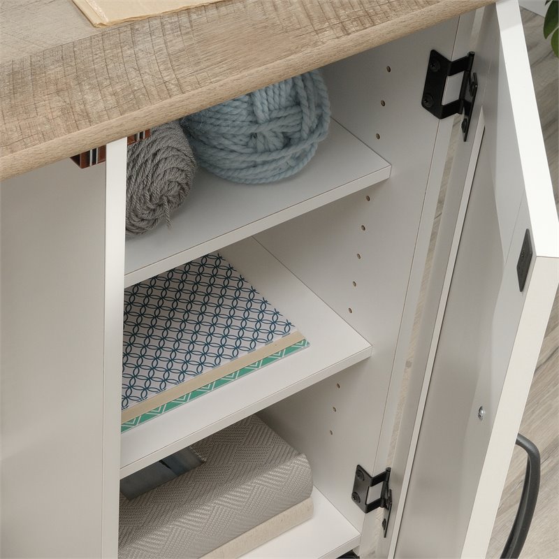 Maklaine Contemporary Engineered Wood Sewing Craft Cart in Soft White