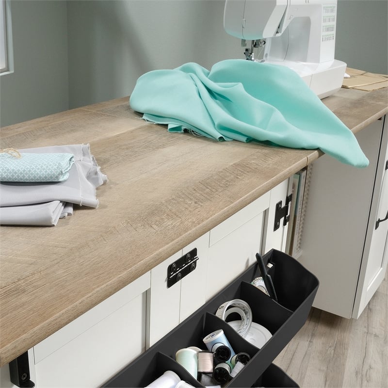 Maklaine Contemporary Engineered Wood Sewing Craft Cart in Soft White