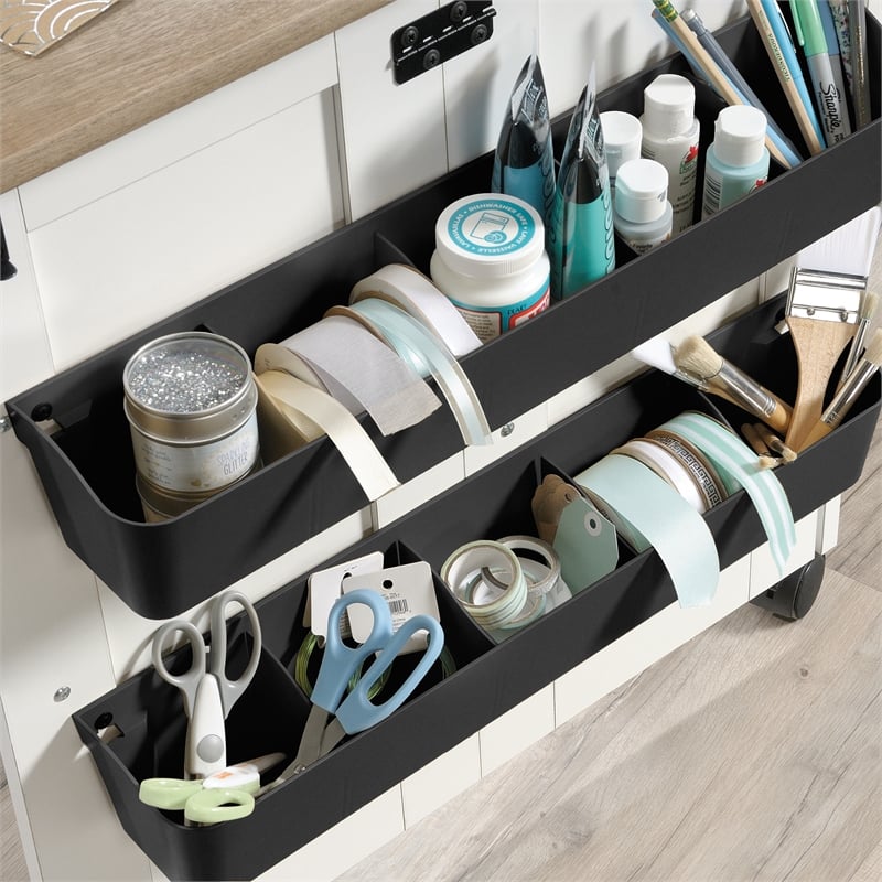 Maklaine Contemporary Engineered Wood Sewing Craft Cart in Soft White