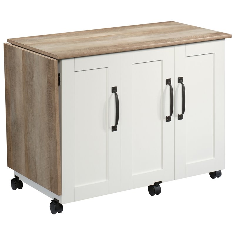 Maklaine Contemporary Engineered Wood Sewing Craft Cart in Soft White