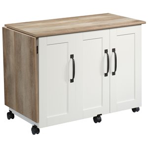 Maklaine Contemporary Engineered Wood Sewing Craft Cart in Soft White