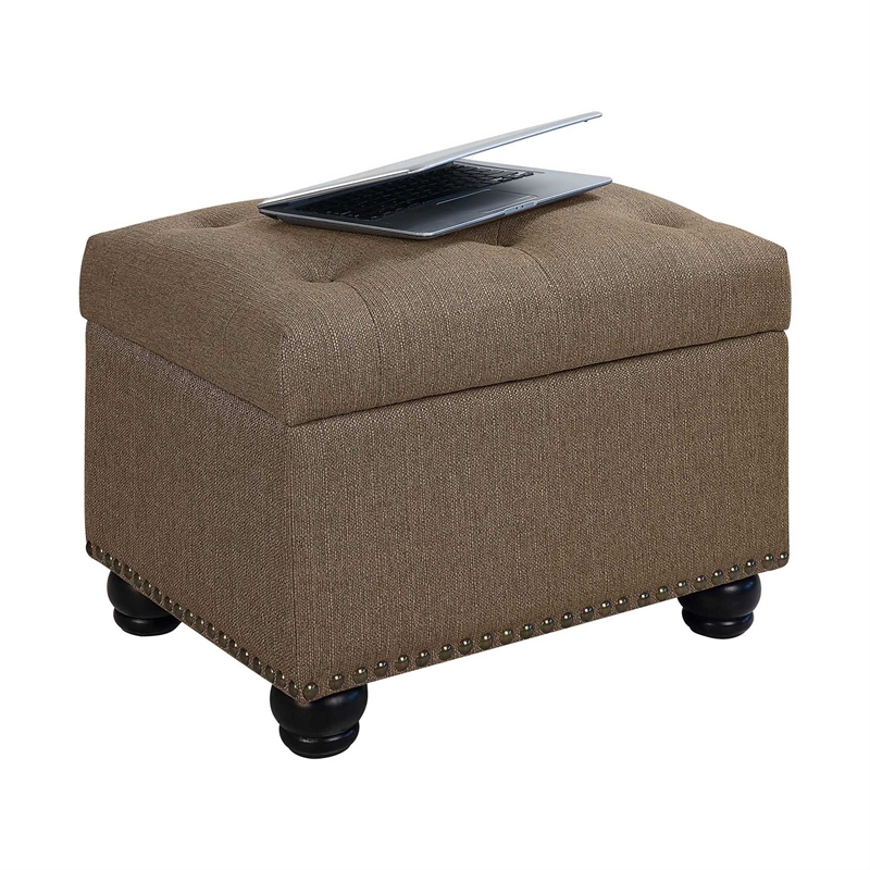 Maklaine Storage Ottoman Sandstone Fabric w/ Solid Wood Feet