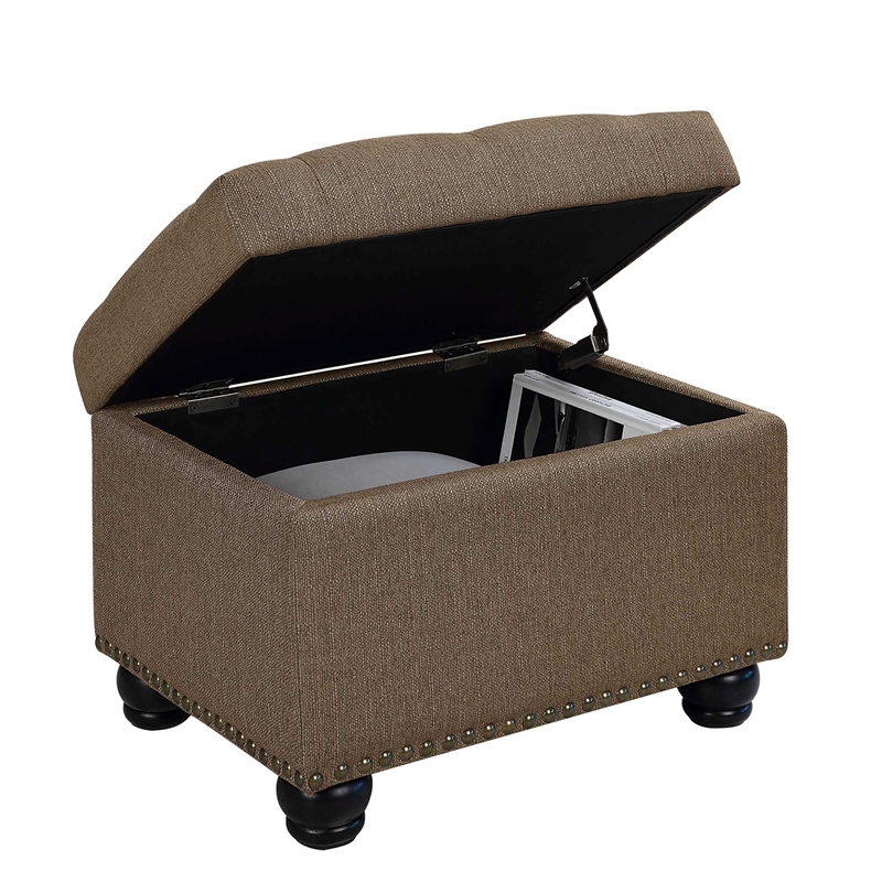 Maklaine Storage Ottoman Sandstone Fabric w/ Solid Wood Feet