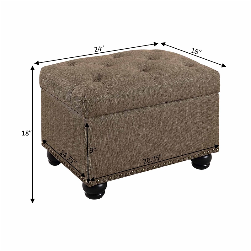 Maklaine Storage Ottoman Sandstone Fabric w/ Solid Wood Feet