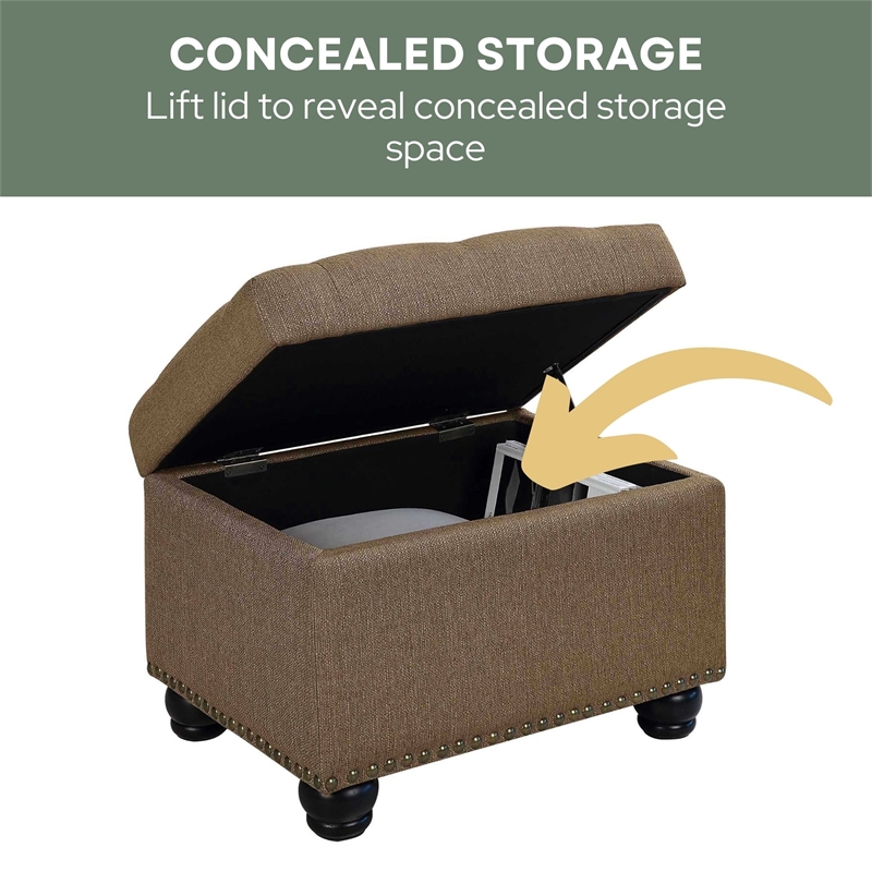 Maklaine Storage Ottoman Sandstone Fabric w/ Solid Wood Feet