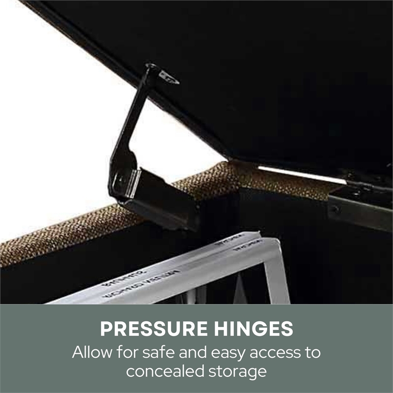 Maklaine Storage Ottoman Sandstone Fabric w/ Solid Wood Feet