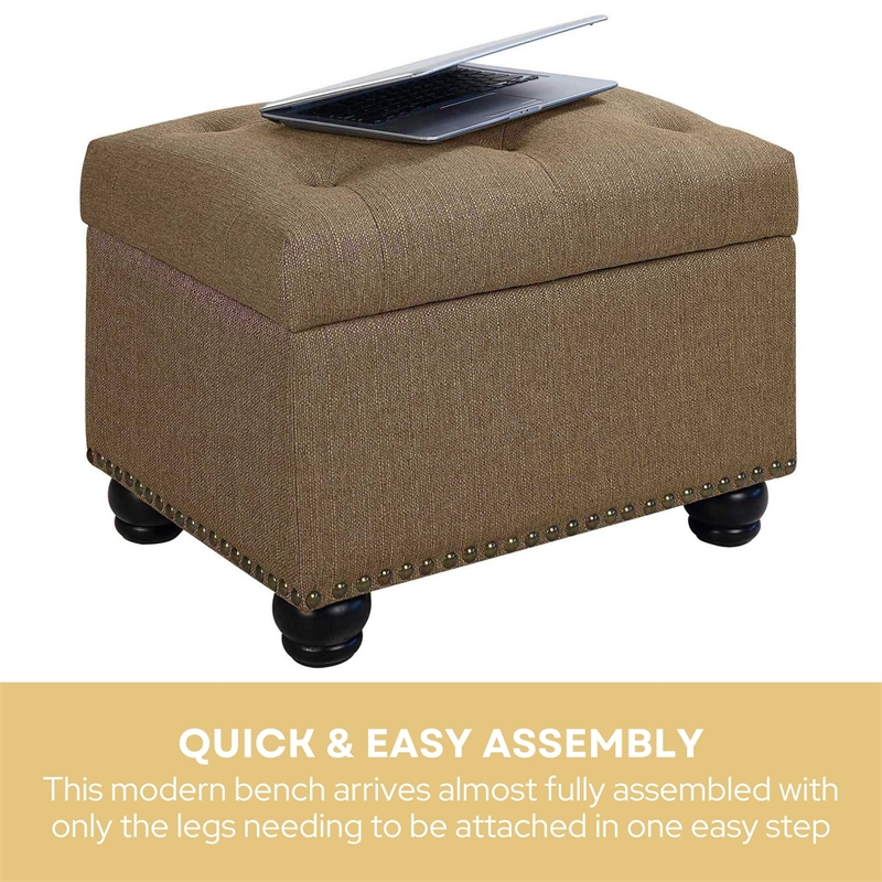 Maklaine Storage Ottoman Sandstone Fabric w/ Solid Wood Feet
