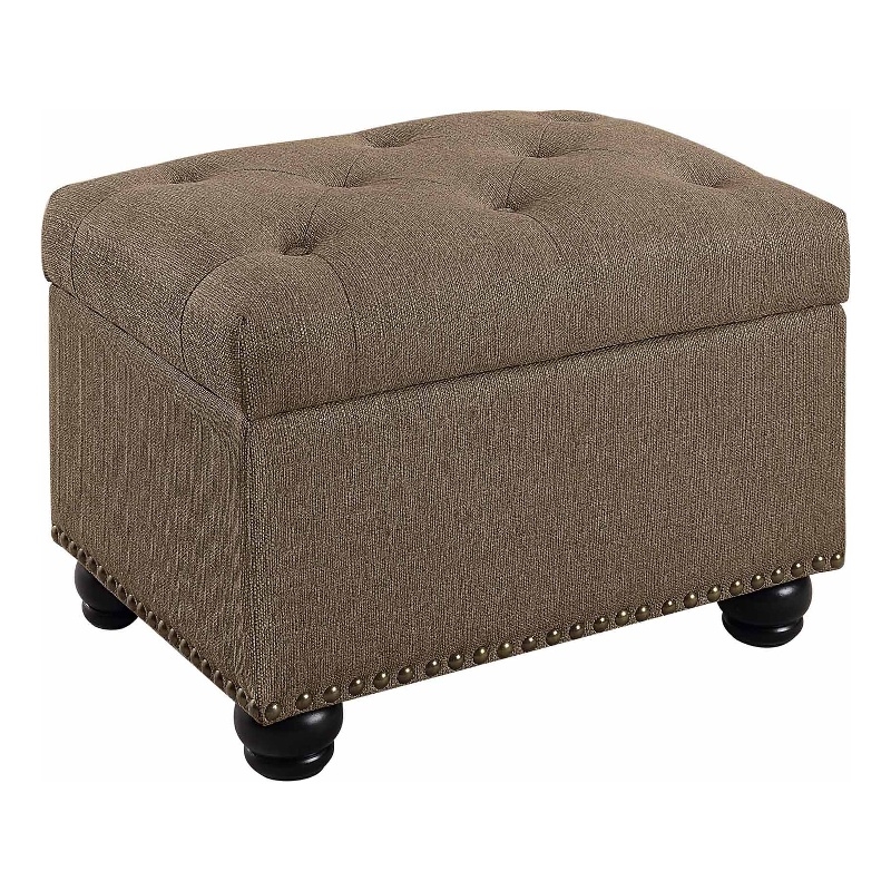 Maklaine Storage Ottoman Sandstone Fabric w/ Solid Wood Feet