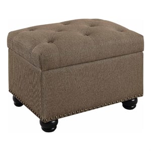 Maklaine Storage Ottoman Sandstone Fabric w/ Solid Wood Feet