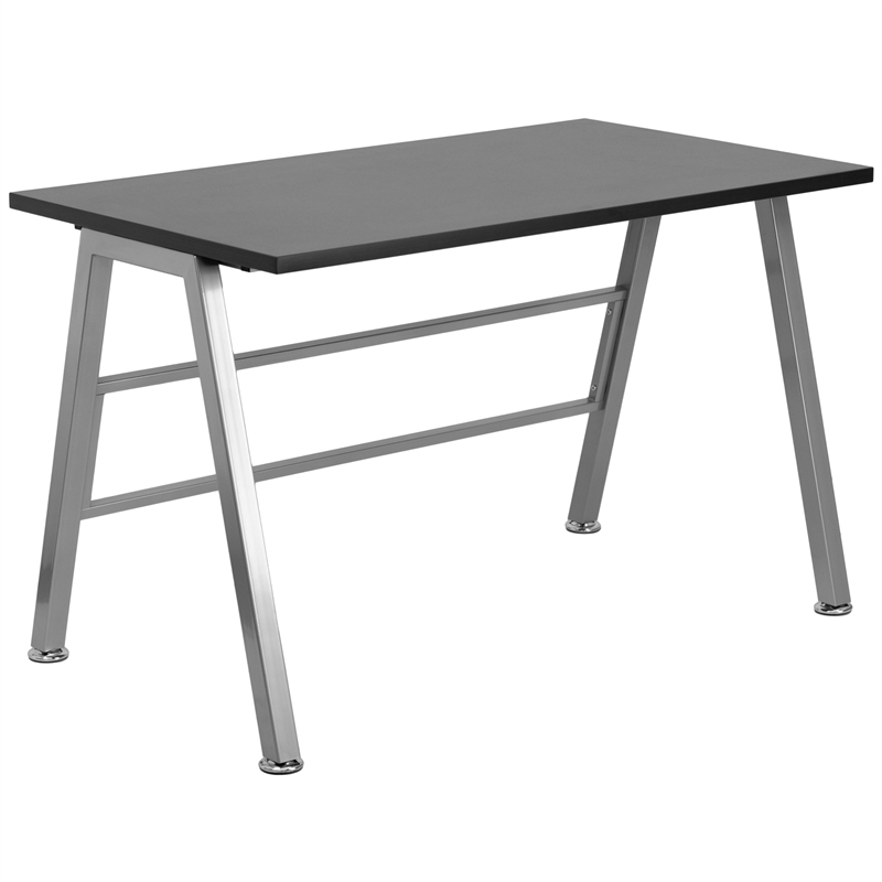 Maklaine Contemporary High Profile Writing Desk in Black and Silver