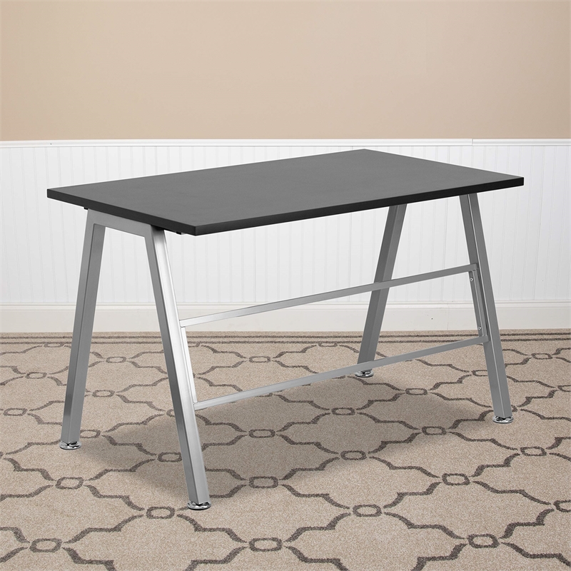 Maklaine Contemporary High Profile Writing Desk in Black and Silver