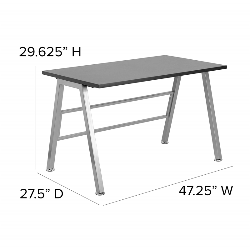 Maklaine Contemporary High Profile Writing Desk in Black and Silver