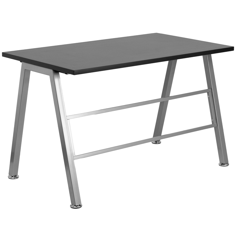 Maklaine Contemporary High Profile Writing Desk in Black and Silver