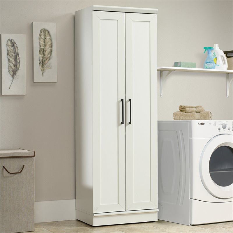 Maklaine Contemporary Engineered Wood Storage Cabinet in White Finish