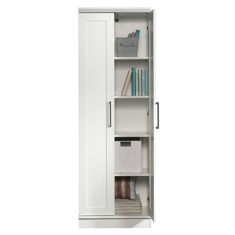 Maklaine Contemporary Engineered Wood Storage Cabinet in White Finish