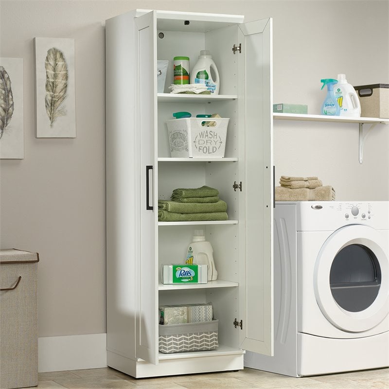 Maklaine Contemporary Engineered Wood Storage Cabinet in White Finish