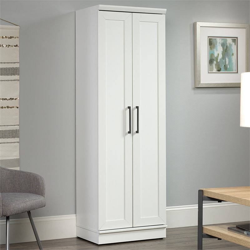 Maklaine Contemporary Engineered Wood Storage Cabinet in White Finish