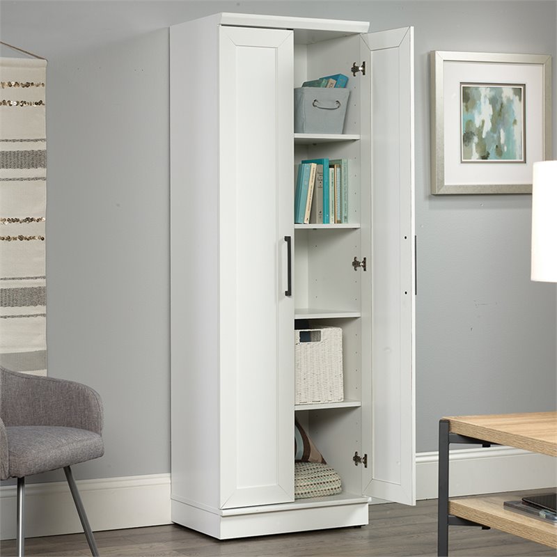 Maklaine Contemporary Engineered Wood Storage Cabinet in White Finish
