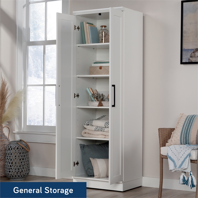 Maklaine Contemporary Engineered Wood Storage Cabinet in White Finish
