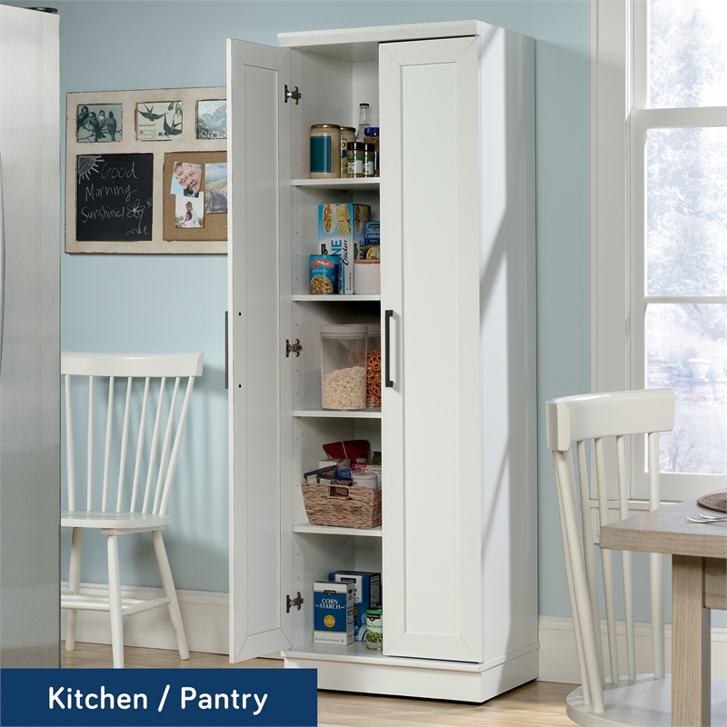 Maklaine Contemporary Engineered Wood Storage Cabinet in White Finish
