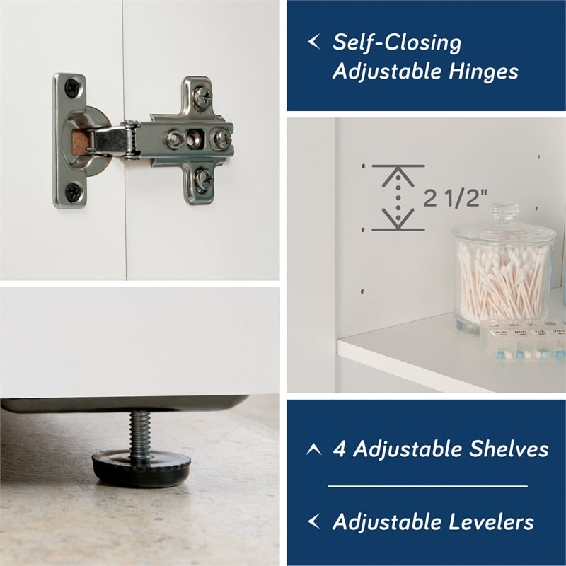 Maklaine Contemporary Engineered Wood Storage Cabinet in White Finish