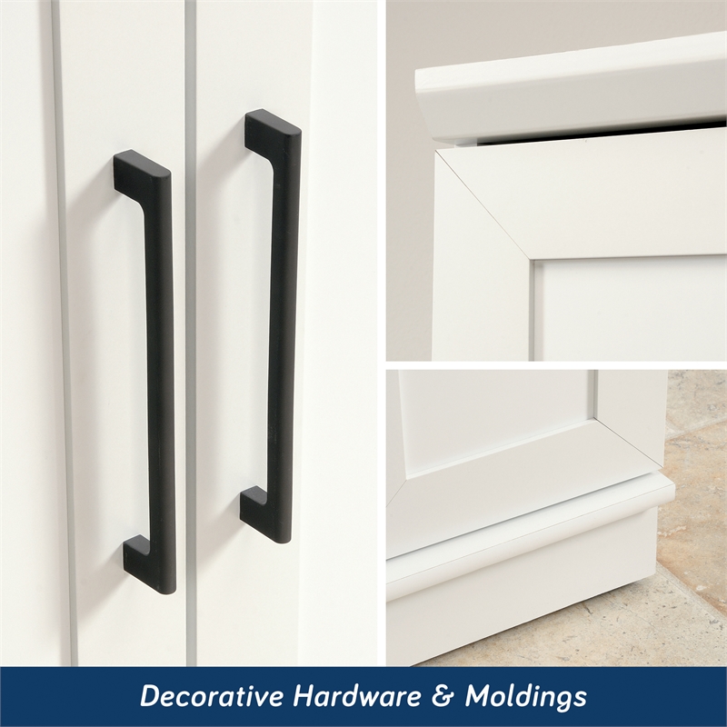 Maklaine Contemporary Engineered Wood Storage Cabinet in White Finish