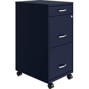 Maklaine 18in Deep 3 Drawer Mobile Metal Filing Cabinet in Navy