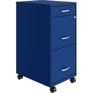 Maklaine 18in Deep 3 Drawer Mobile Metal Filing Cabinet in Classic Blue