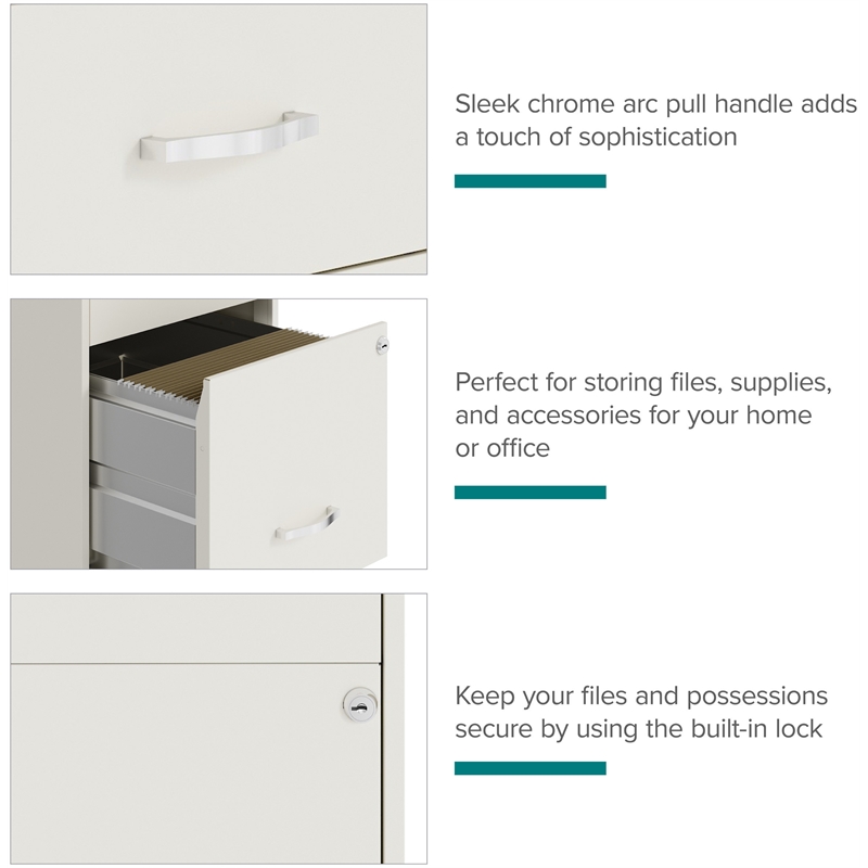 Maklaine 18in 3 Drawer Metal Mobile Filing Cabinet Ball Bearing Slide White