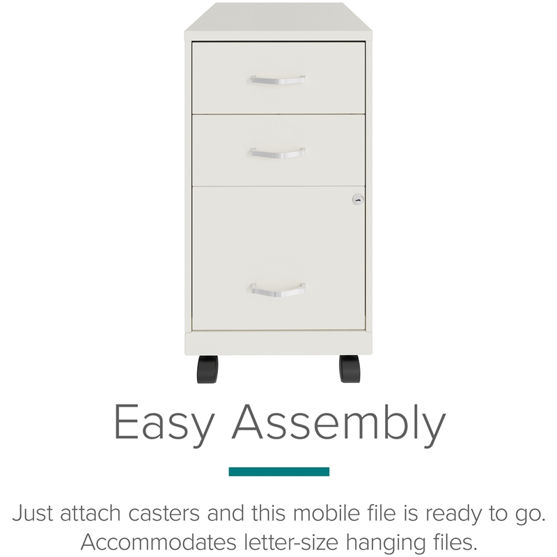 Maklaine 18in 3 Drawer Metal Mobile Filing Cabinet Ball Bearing Slide White