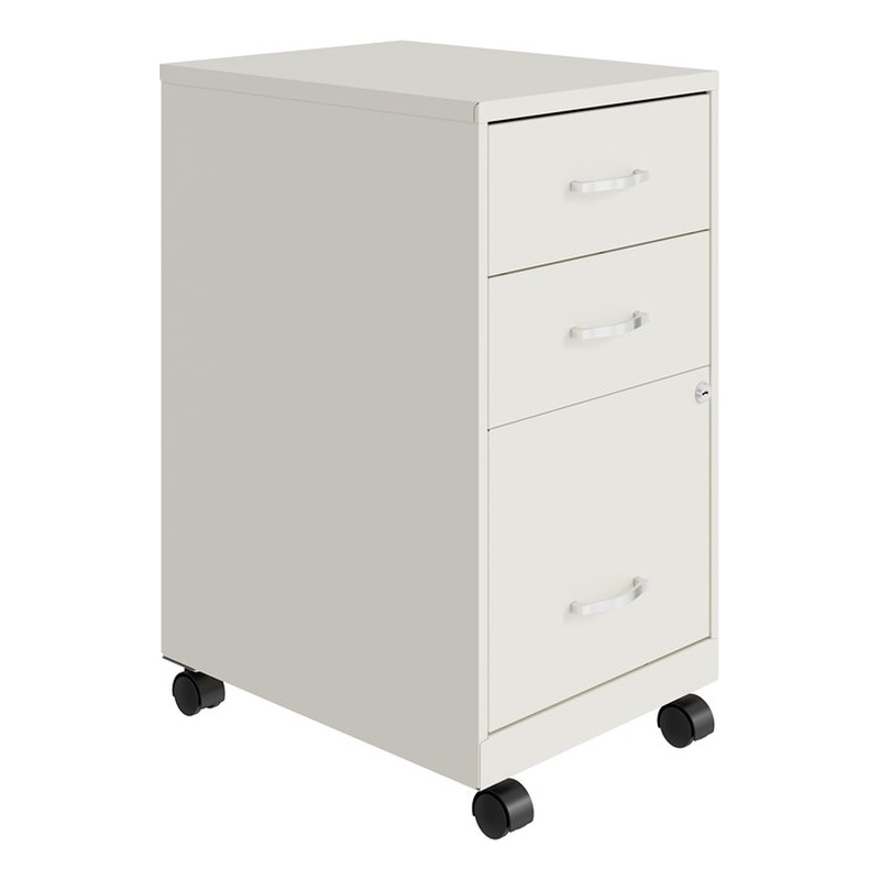 Maklaine 18in 3 Drawer Metal Mobile Filing Cabinet Ball Bearing Slide White