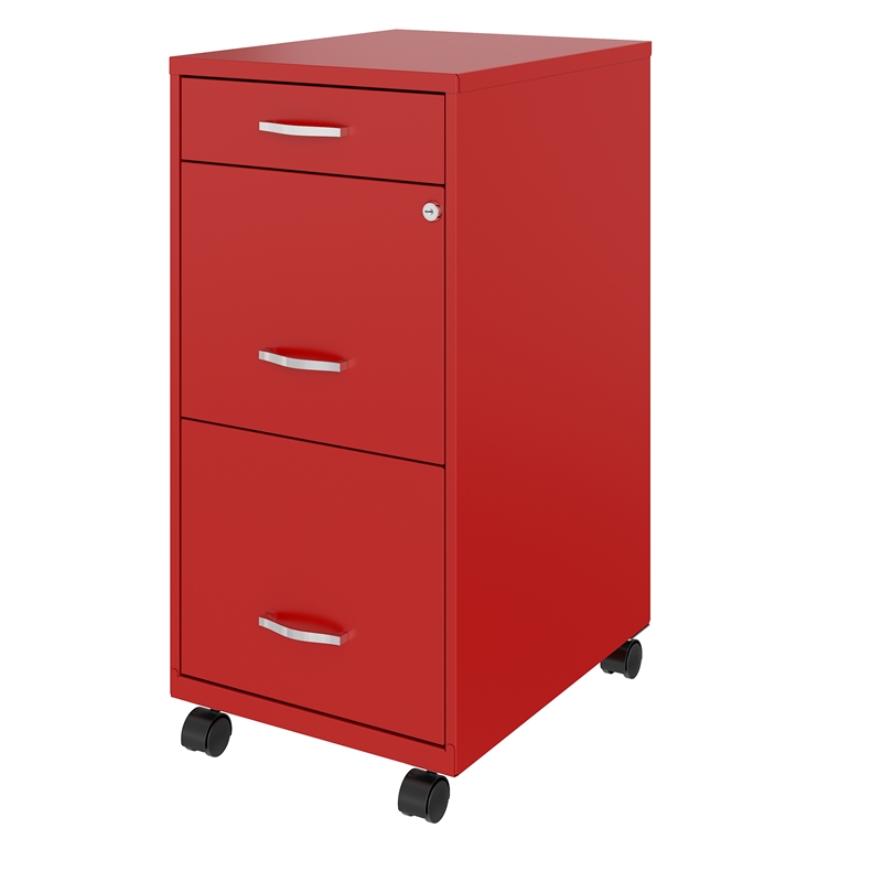 Maklaine 18in Deep 3 Drawer Mobile Metal Filing Cabinet in Lava Red