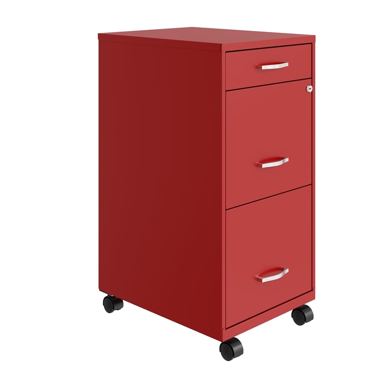 Maklaine 18in Deep 3 Drawer Mobile Metal Filing Cabinet in Lava Red